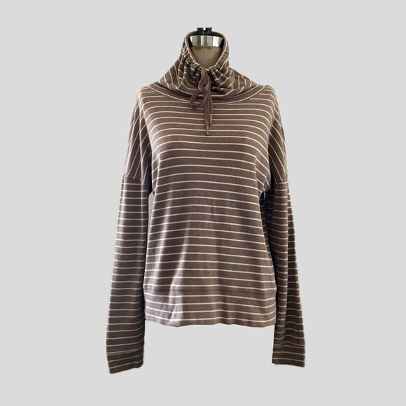 Haven Well Within Mocha Brown Striped Cotton Funnel Neck Long Sleeve Top - XS - Picture 1 of 9